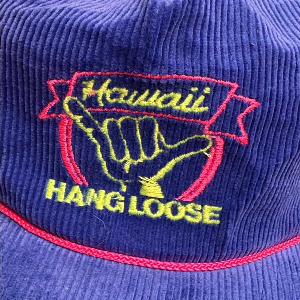 Vintage Hawaiian Headwear Hawaii Hang Loose Blue Corduroy Trucker Hat